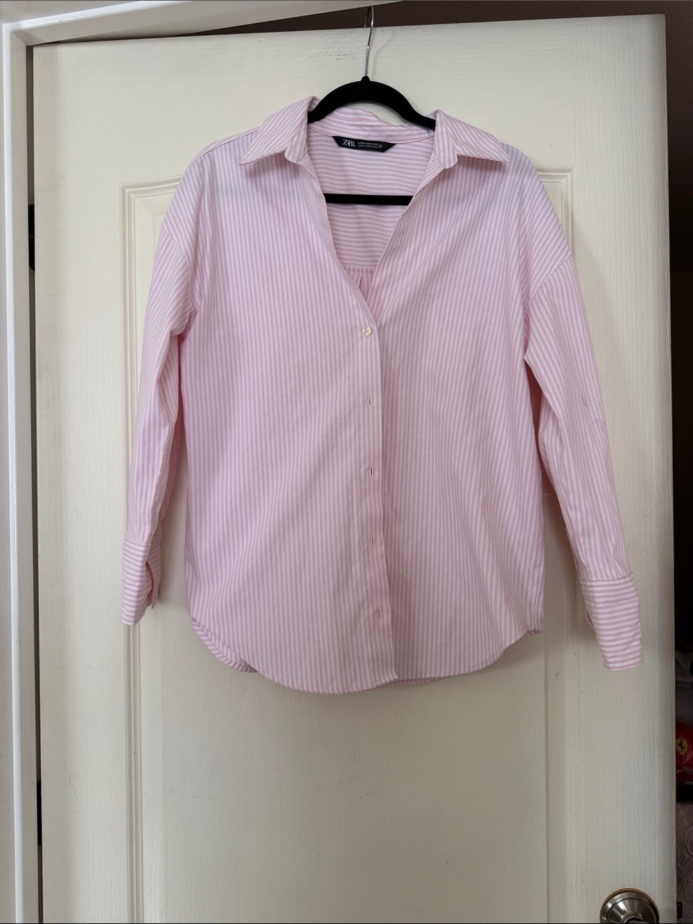 Zara Light Pink & White Striped Button-Down Shirt